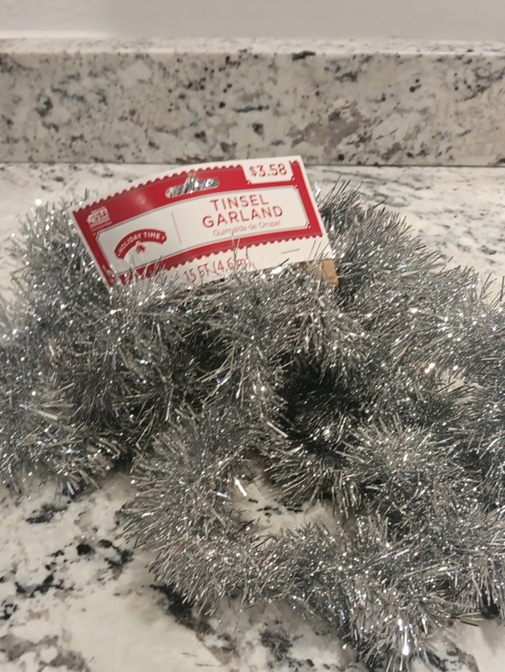 Vintage 15ft. Holiday Time Silver Sparkle Tinsel Garland